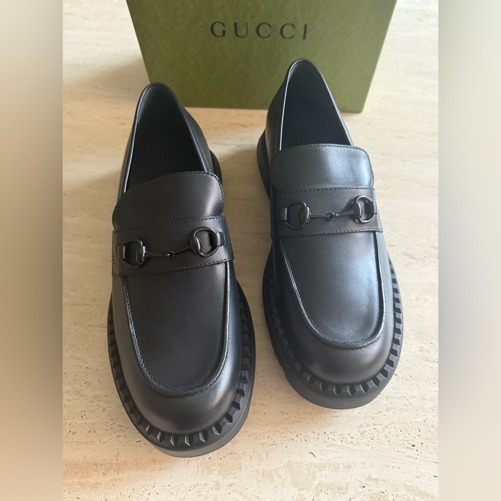 NWB GUCCI Gucci Horsebit Leather Loafers 'All Black' Designer Size/12 - Picture 2 of 16